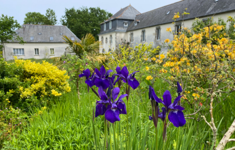 Manor and gite with flowers in the foreground